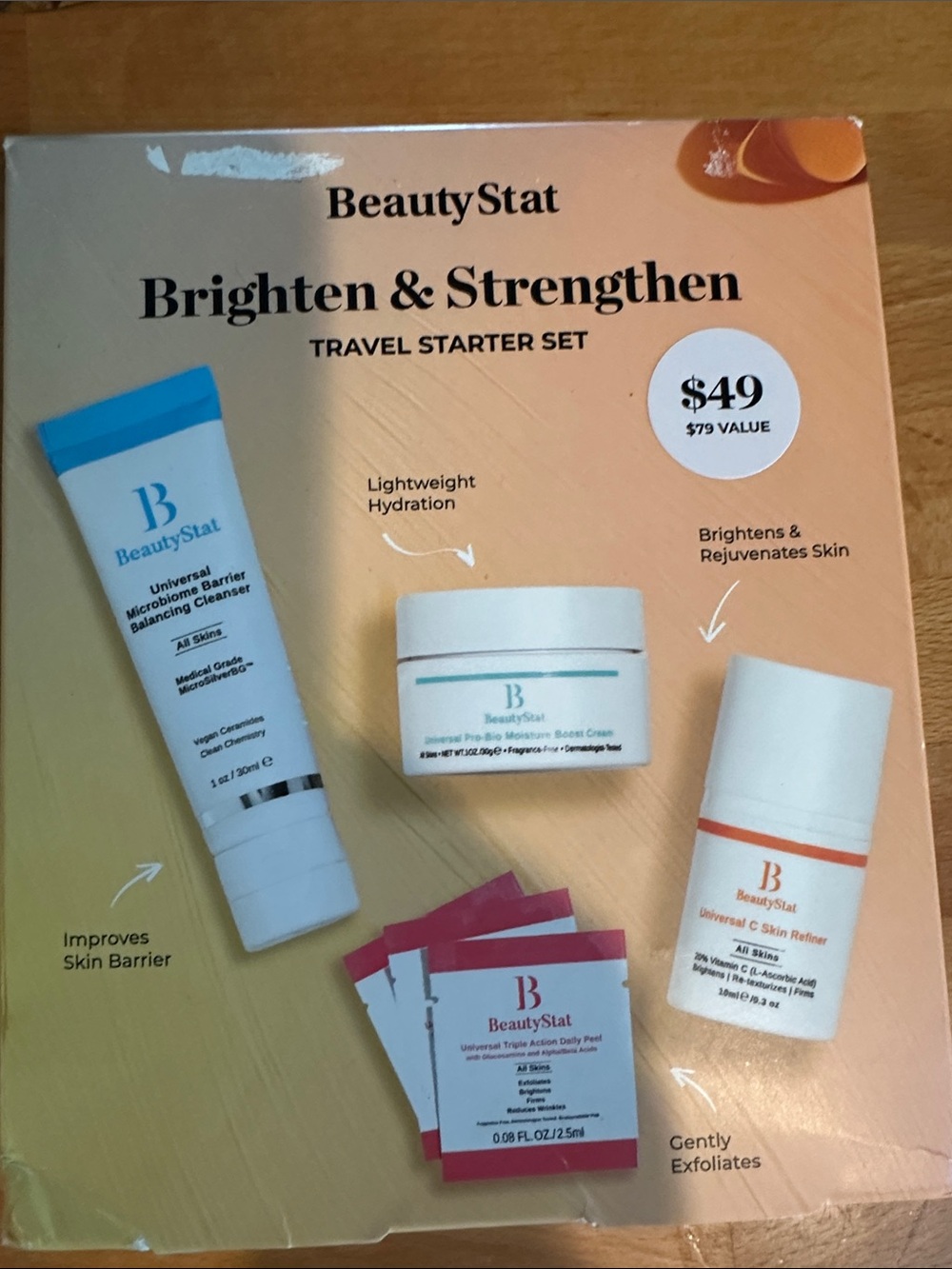 BeautyStat Brighten & Strengthen Travel Set - Peach, White, Blue new not opened